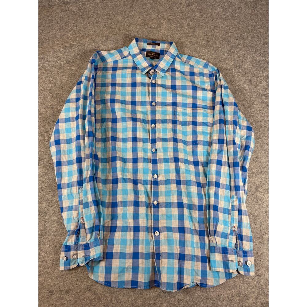 Rodd & Gunn Plaid Sports Fit Button Up Shirt Mens Large Blue White Woven Italy